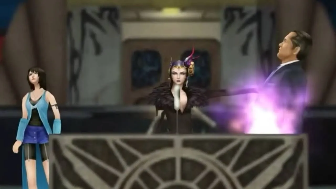 Phù thủy Edea kết liễu Tổng thống Vinzer Deling trong Final Fantasy VIII