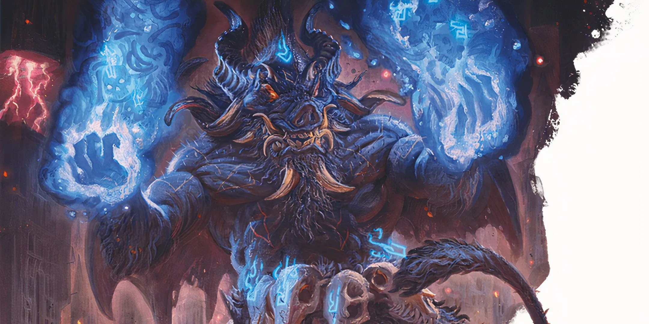 Quỷ Nalfeshnee, một sinh vật triệu hồi trong Dungeons &amp; Dragons, với nắm đấm rực lửa.