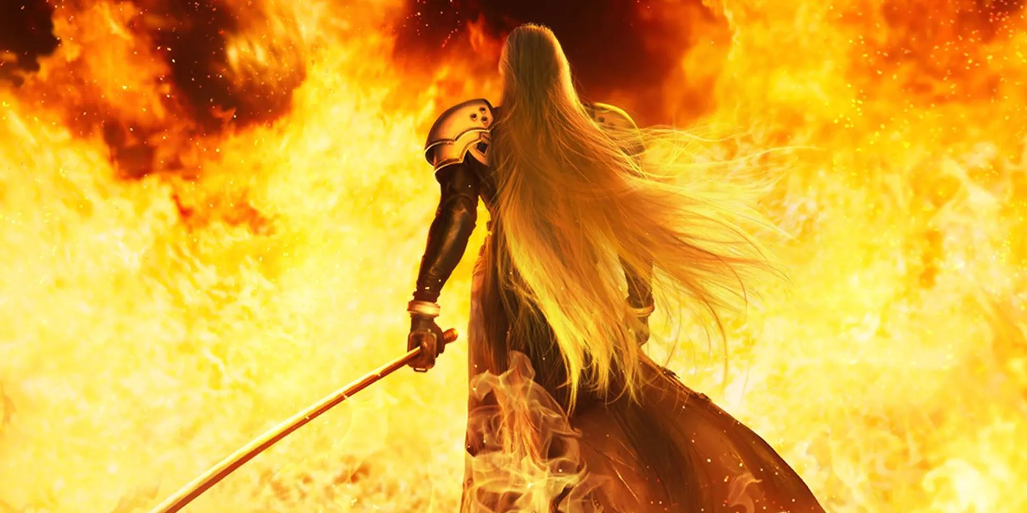 Sephiroth chứng kiến Nibelheim chìm trong biển lửa trong Final Fantasy VII