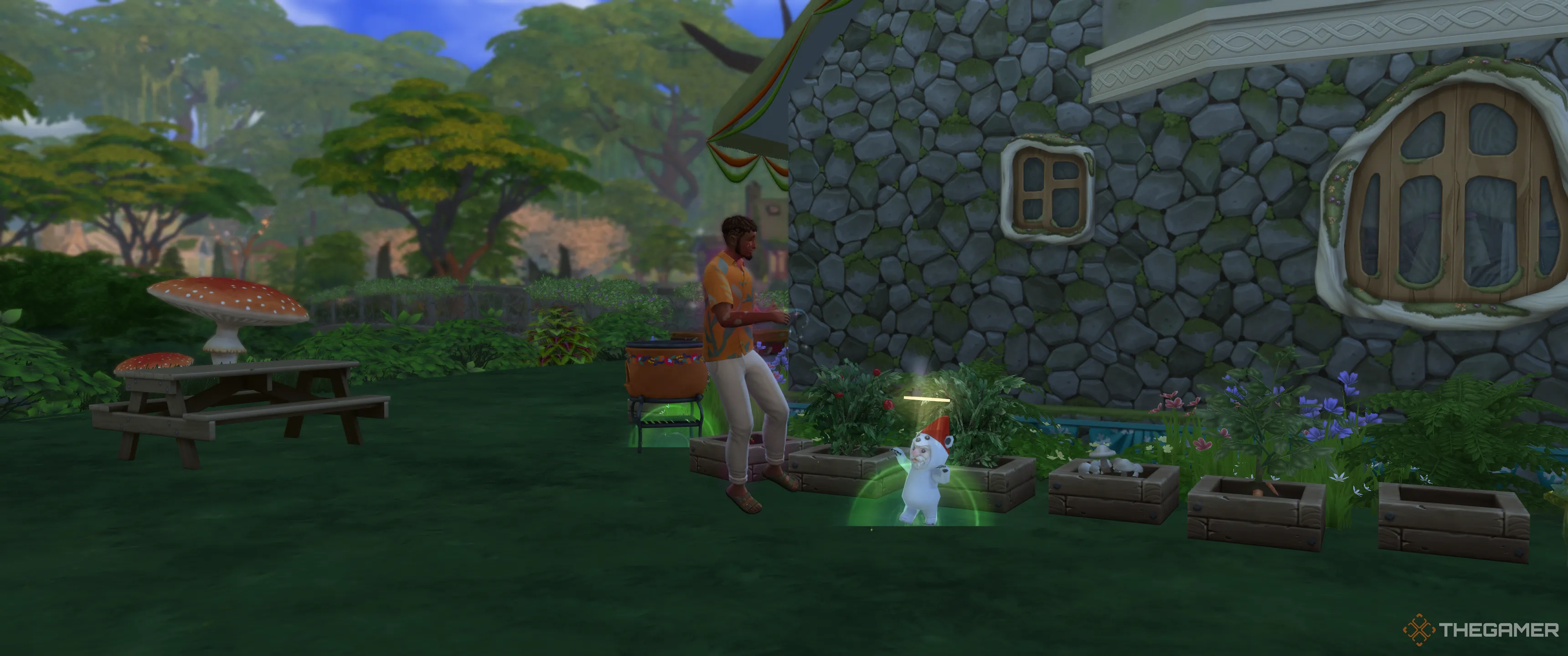 Sim bị ailment Lôi Cuốn Thần Lùn tương tác với một thần lùn xuất hiện ngẫu nhiên trong The Sims 4: Enchanted By Nature.