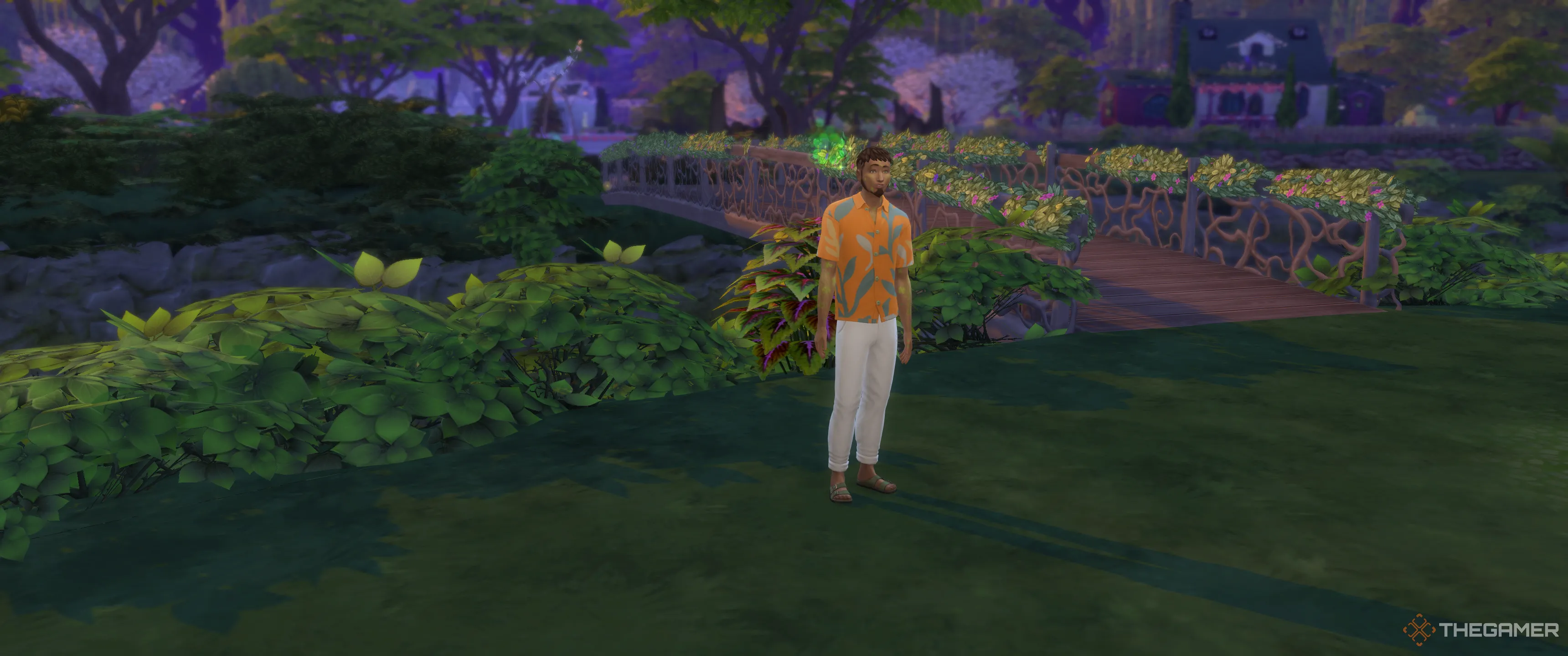 Sim bị ailment Nam Châm May Mắn với những biểu tượng cỏ ba lá xanh trên người trong The Sims 4: Enchanted By Nature.
