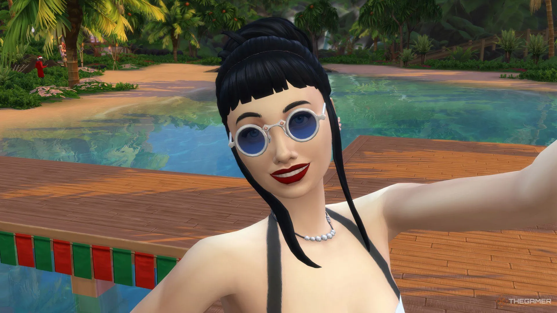 Sim chụp ảnh tự sướng trên cầu cảng ở Sulani, thế giới biển trong The Sims 4 Island Living