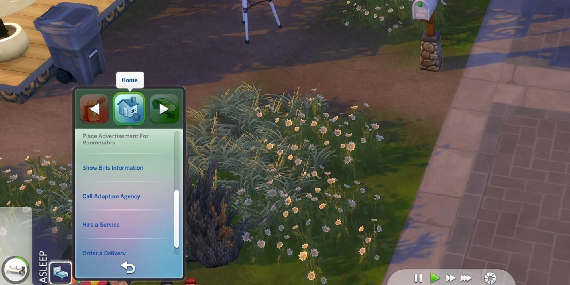 Sims 4 Sim đang sử dụng điện thoại thông minh để thanh toán các khoản chi phí sinh hoạt