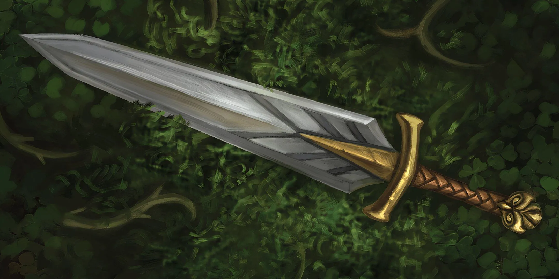 Thanh kiếm Blade of the Wood có tri giác, minh họa cho phép thuật Gain Sentience trong D&amp;D.
