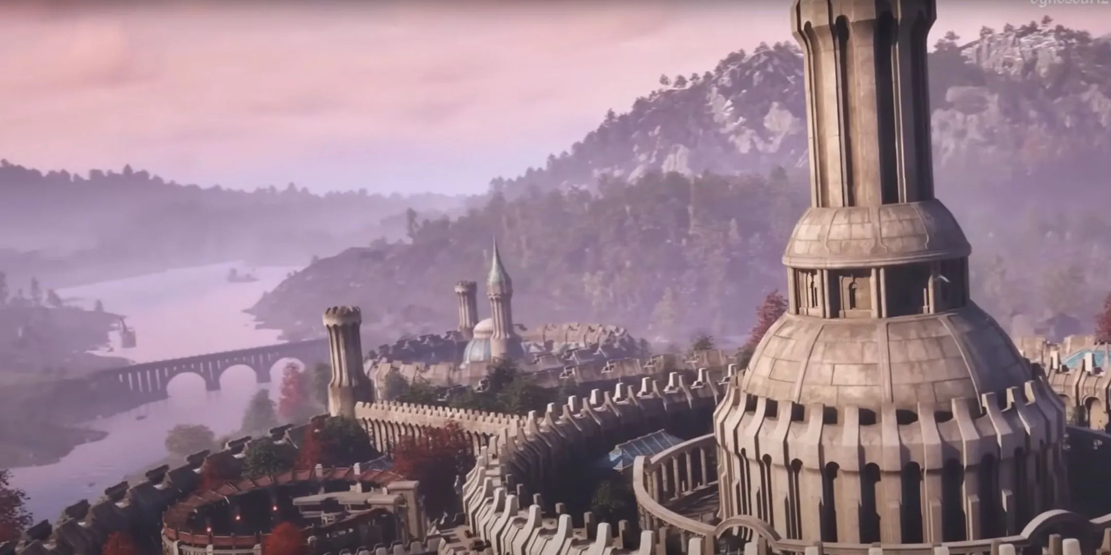 Thành phố Hoàng gia Imperial City trên đảo City Isle trong game The Elder Scrolls IV: Oblivion với kiến trúc đặc trưng và không gian rộng lớn.