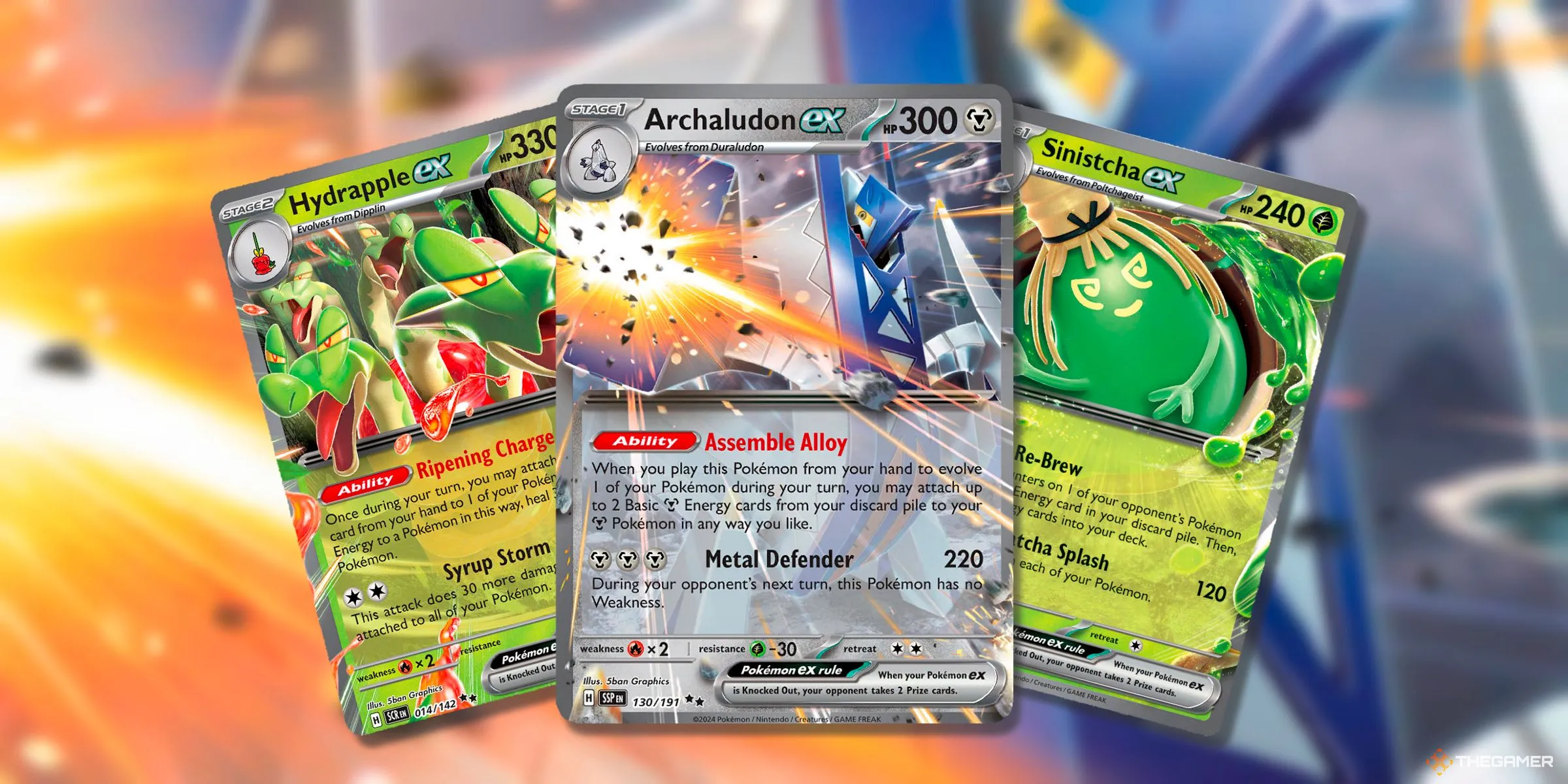 Thẻ bài EX của các Pokemon mới từ DLC Kitakami và Blueberry Academy như Hydrapple, Archaludon và Sinistcha, ít được chú ý hơn các Pokemon cũ