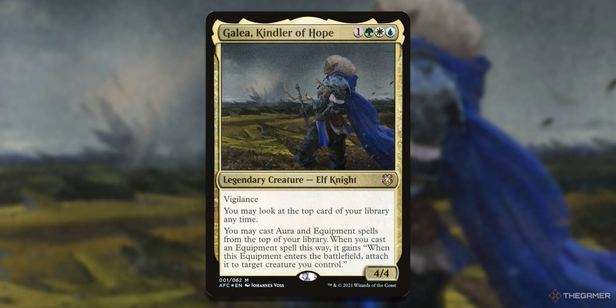 Thẻ bài Galea, Kindler of Hope, Commander chính của bộ bài Aura of Courage, tập trung vào Aura và Equipment.