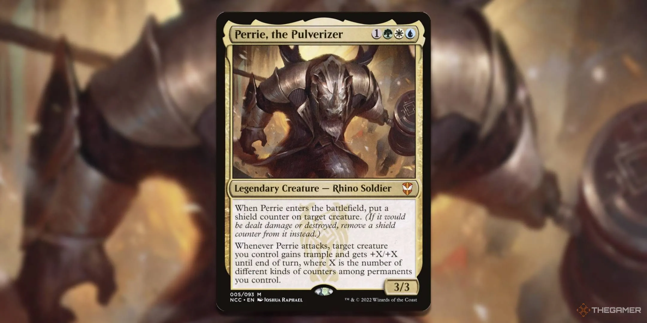 Thẻ bài Perrie, the Pulverizer, Commander chính của bộ bài Bedecked Brokers tập trung vào counter.