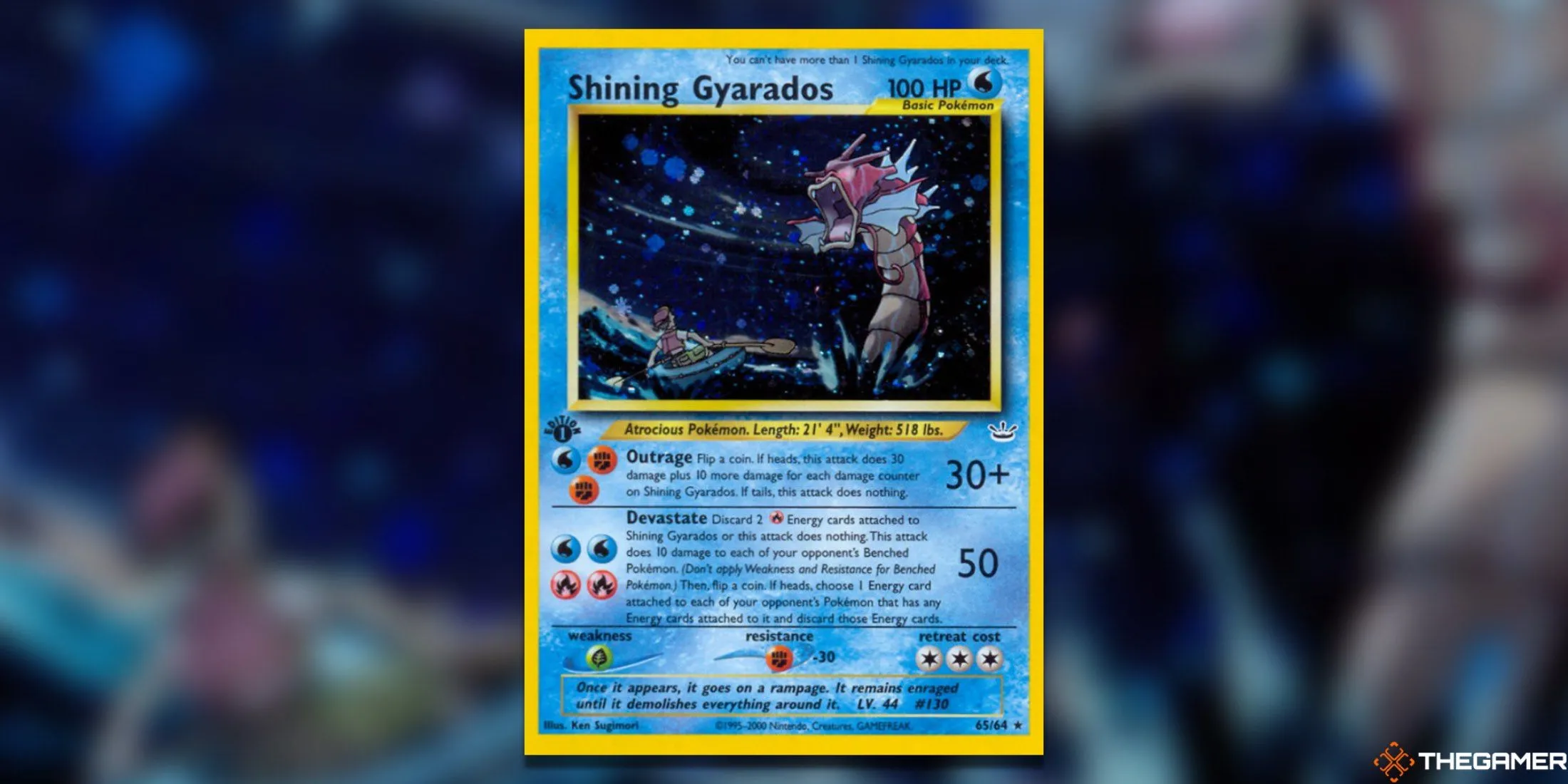 Thẻ bài Shining Gyarados Secret Rare First Edition từ set Neo Revelation, là thẻ đắt giá nhất của set này trong kỷ nguyên Pokemon TCG Neo.