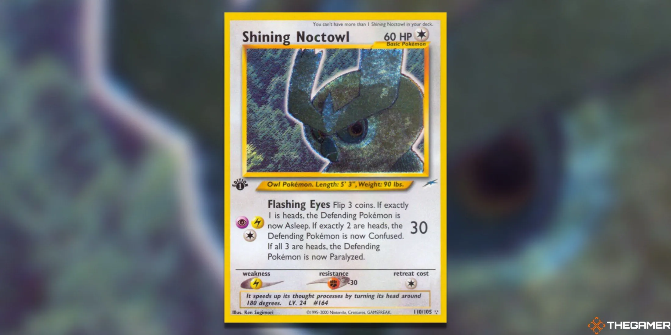 Thẻ bài Shining Noctowl phiên bản Neo Destiny Secret Rare, một trong những thẻ Pokemon TCG đắt giá nhất kỷ nguyên Neo với thiết kế độc đáo.