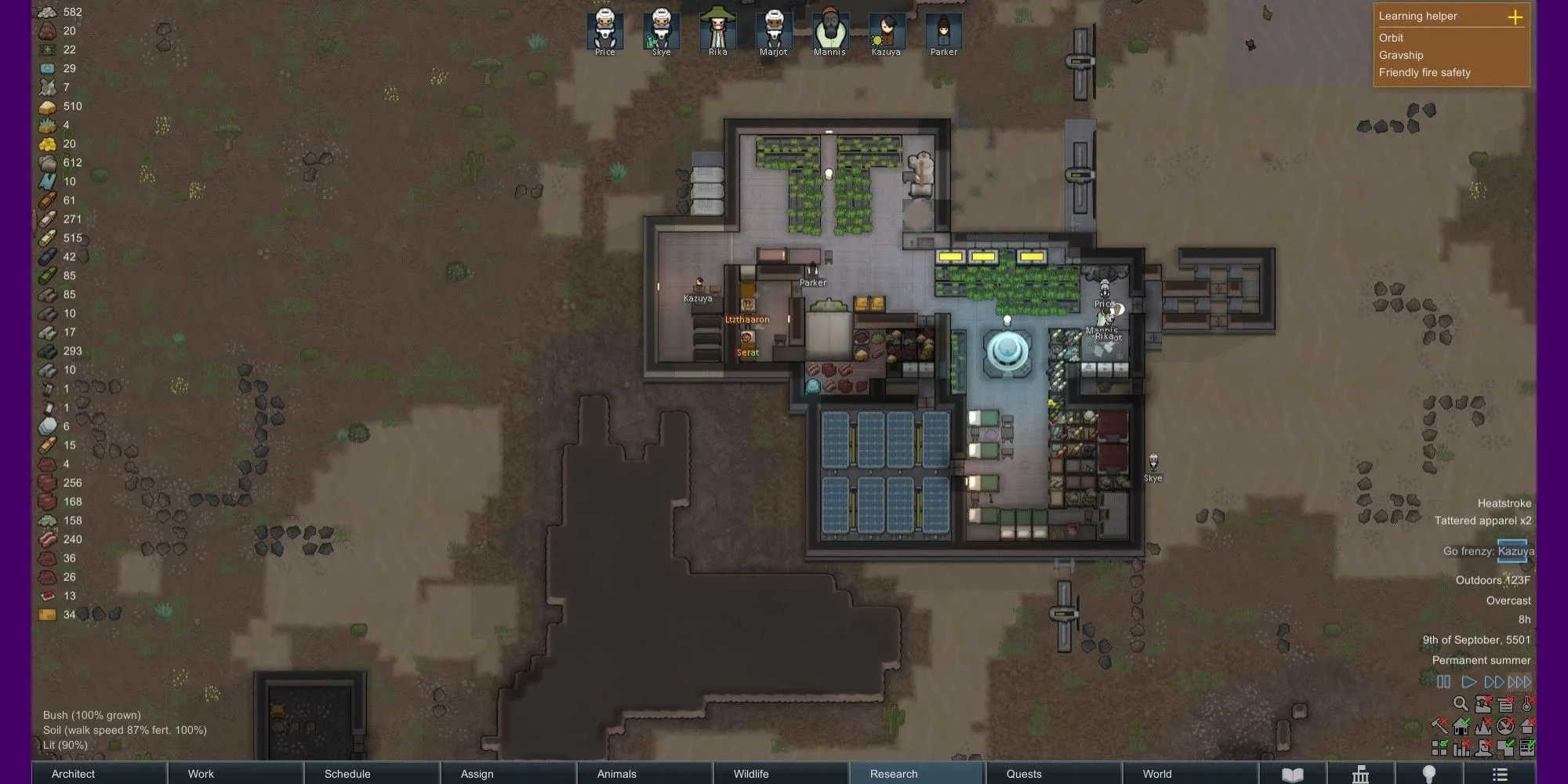 Thuộc địa di động trong RimWorld Odyssey với nhiều Bồn Thủy Canh cung cấp lương thực