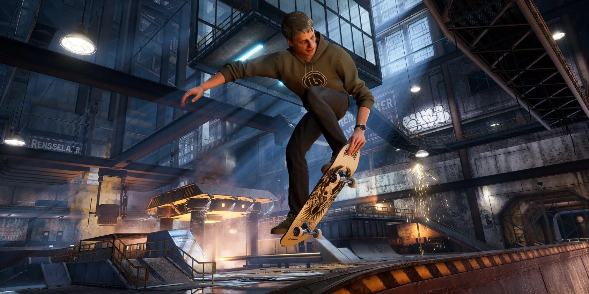 Tony Hawk biểu diễn trick trên sân trượt trong Tony Hawk's Pro Skater 3+4 Remaster