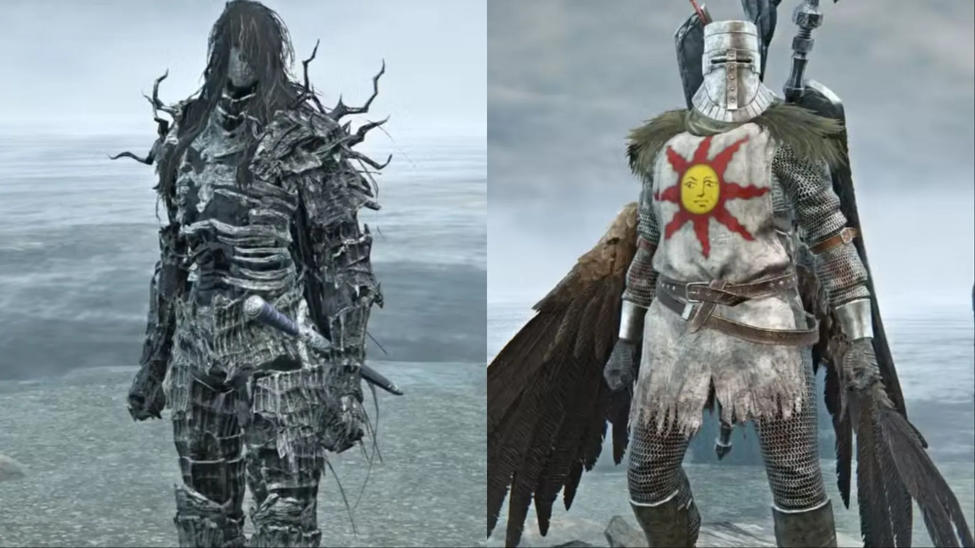 Trang phục hiệp sĩ Sunlight Knight (Solaire) và Darkwraith trong Elden Ring Nightreign, gợi nhớ Dark Souls