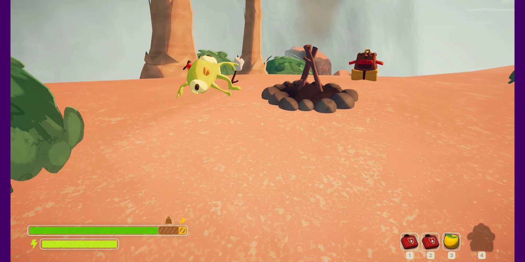 Vật phẩm Bing Bong được đặt cẩn thận trên địa hình hiểm trở trong game PEAK, minh họa tầm quan trọng của việc giữ an toàn cho món đồ