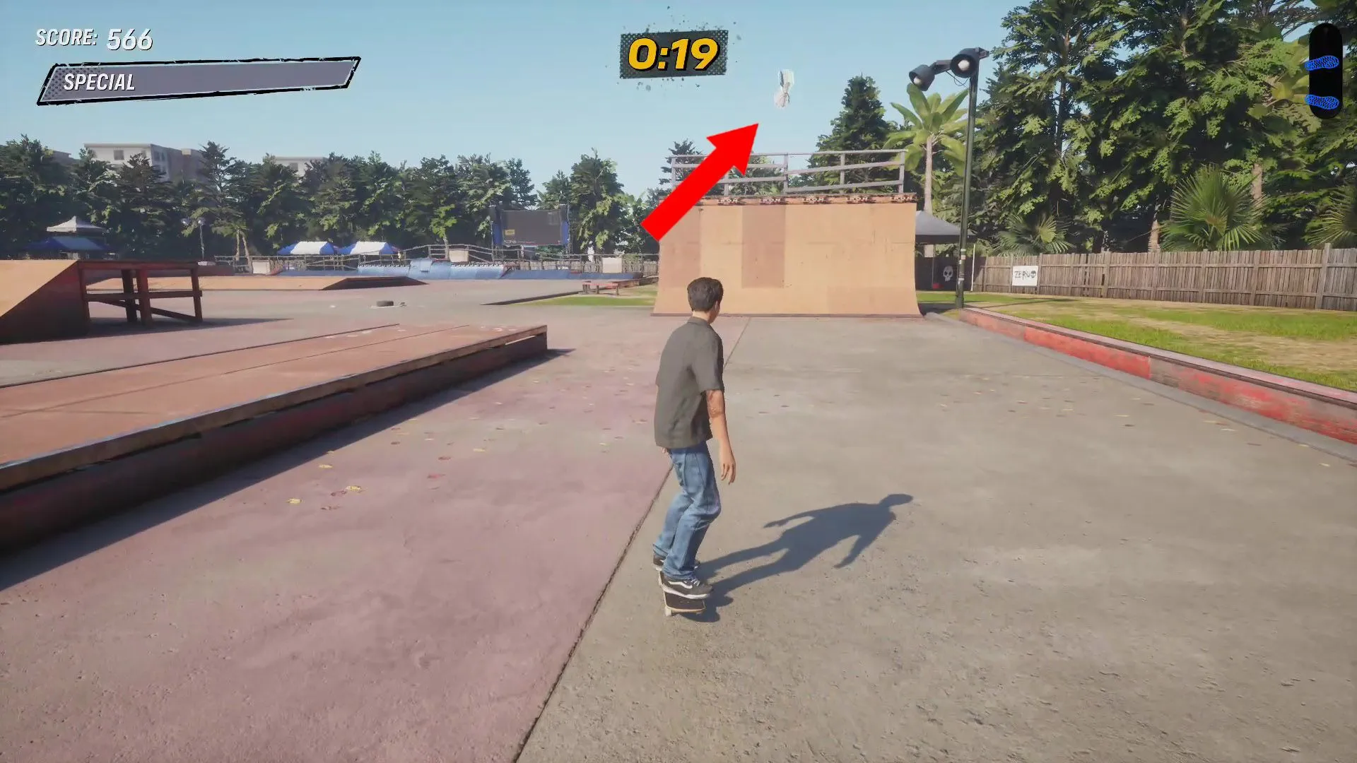 Vị trí tiền mặt Cash #1 trên đoạn dốc ở rìa phía đông khu Kona Tony Hawk's Pro Skater 3+4