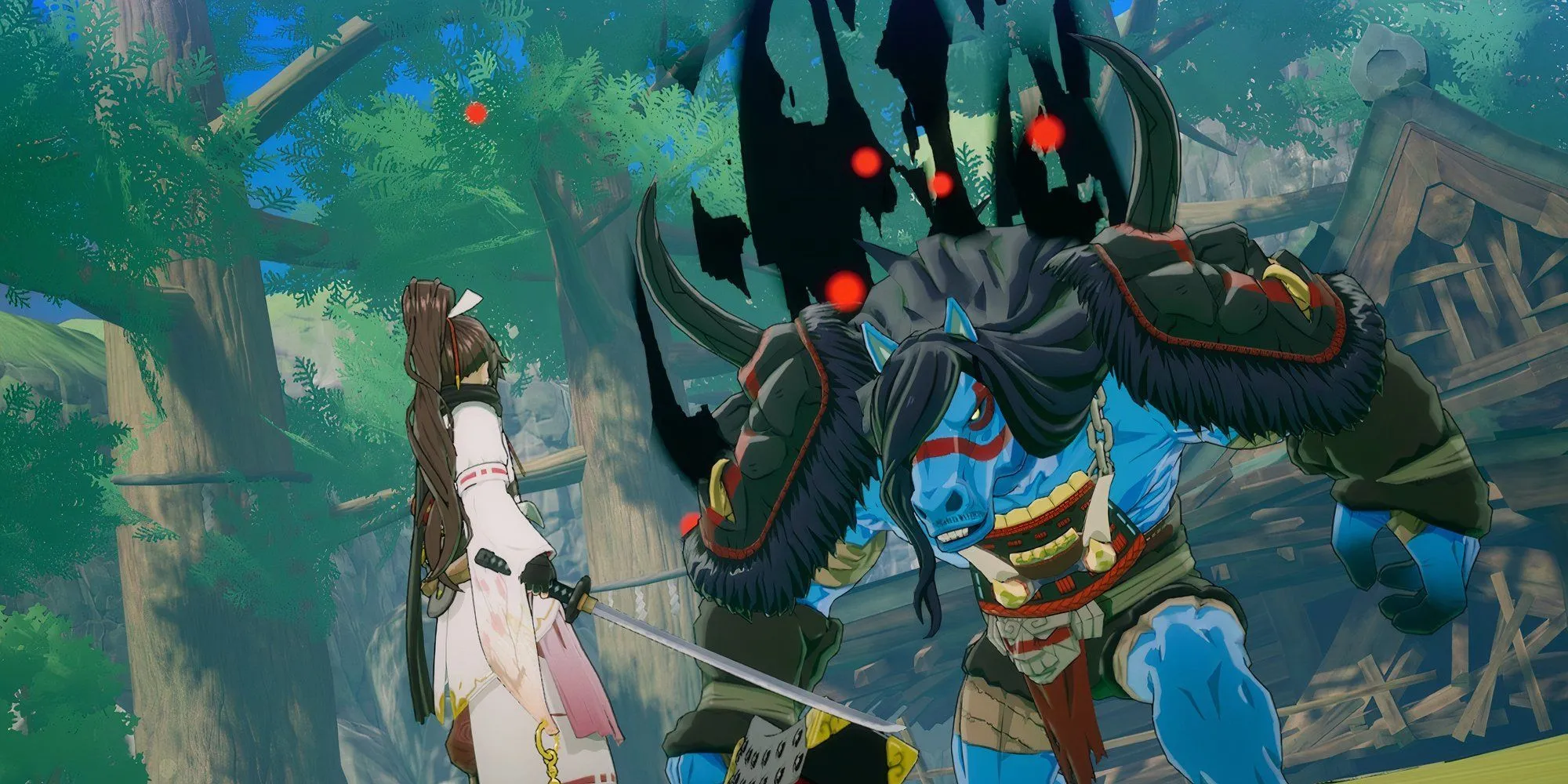 Vũ Công Đất Subaru đối mặt với Trùm đầu tiên, minh họa hệ thống chiến đấu trong Rune Factory Guardians of Azuma.