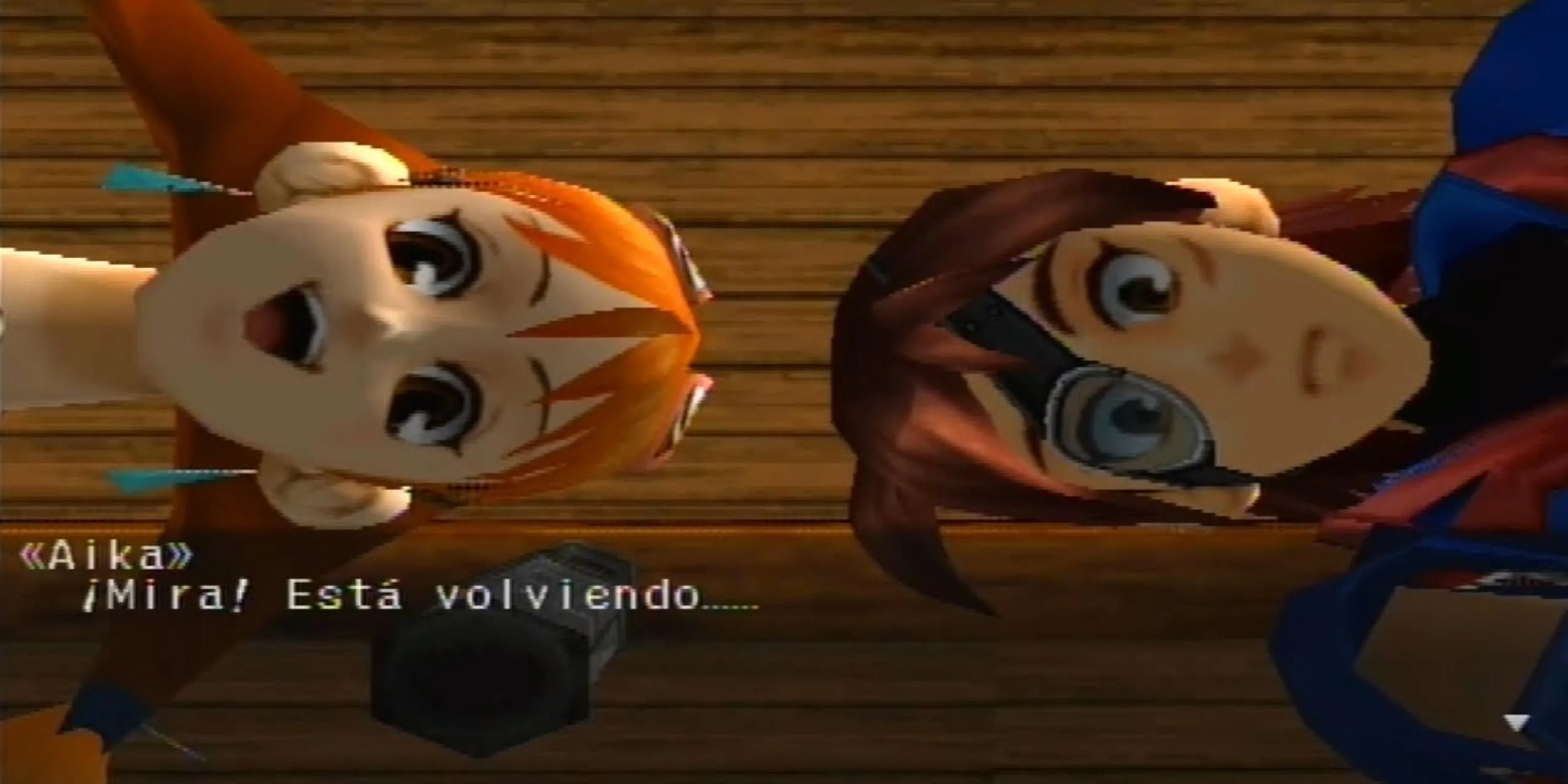 Vyse và Aika, những hải tặc bầu trời, nhìn xuống trong Skies of Arcadia Legends