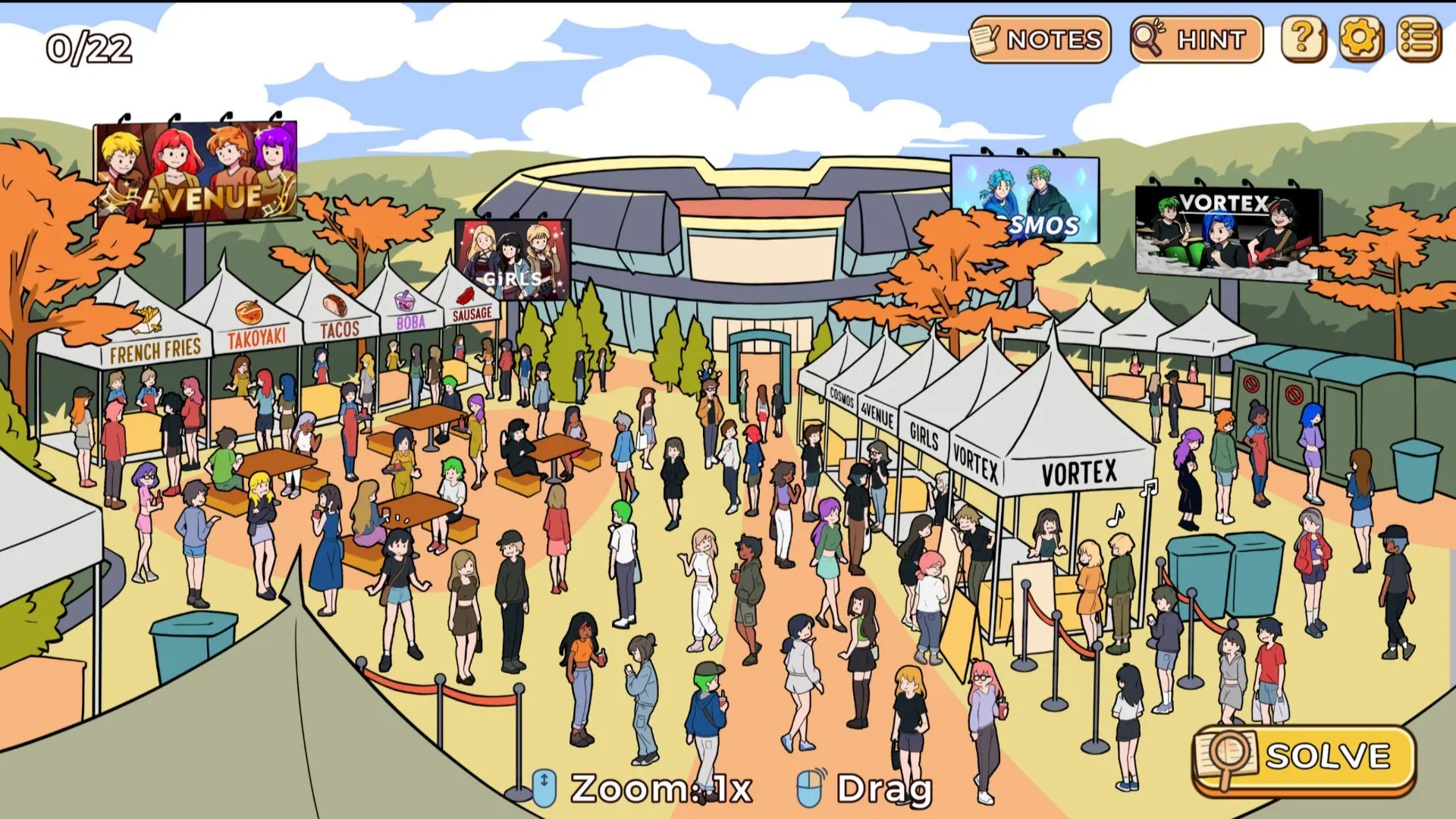 Bối cảnh buổi hòa nhạc trong Little Problems, nơi diễn ra các câu đố tìm kiếm phức tạp