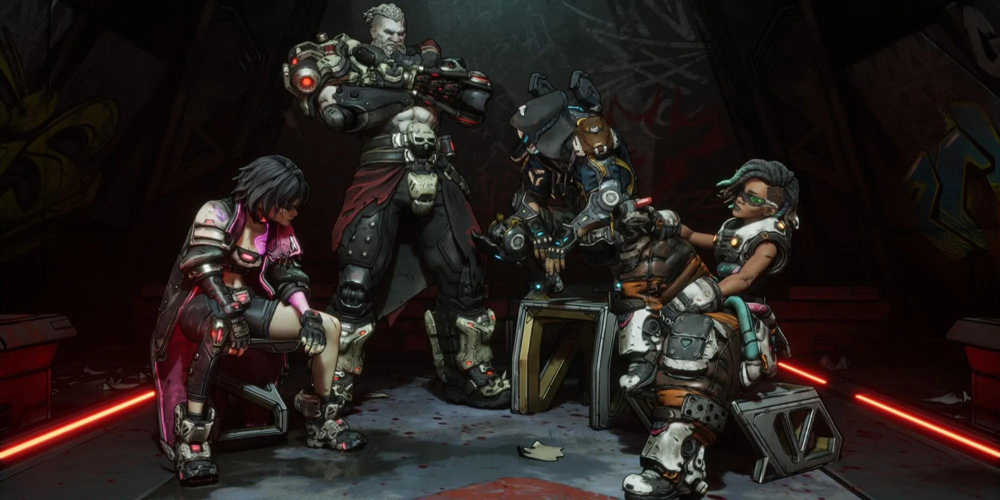Bốn Vault Hunter mới trong Borderlands 4 tạo dáng trong một cảnh hành động