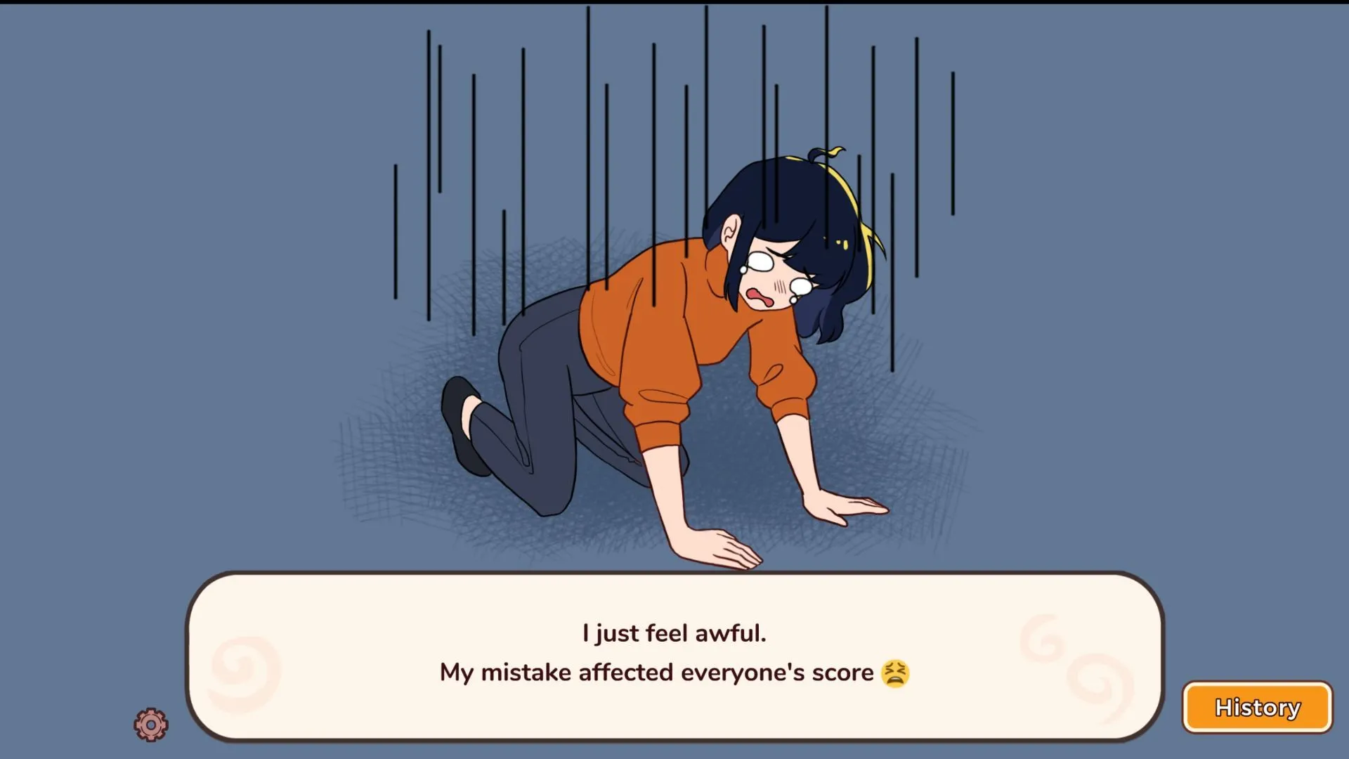 Giao diện Visual Novel của Little Problems, thể hiện các lựa chọn đối thoại của Mary