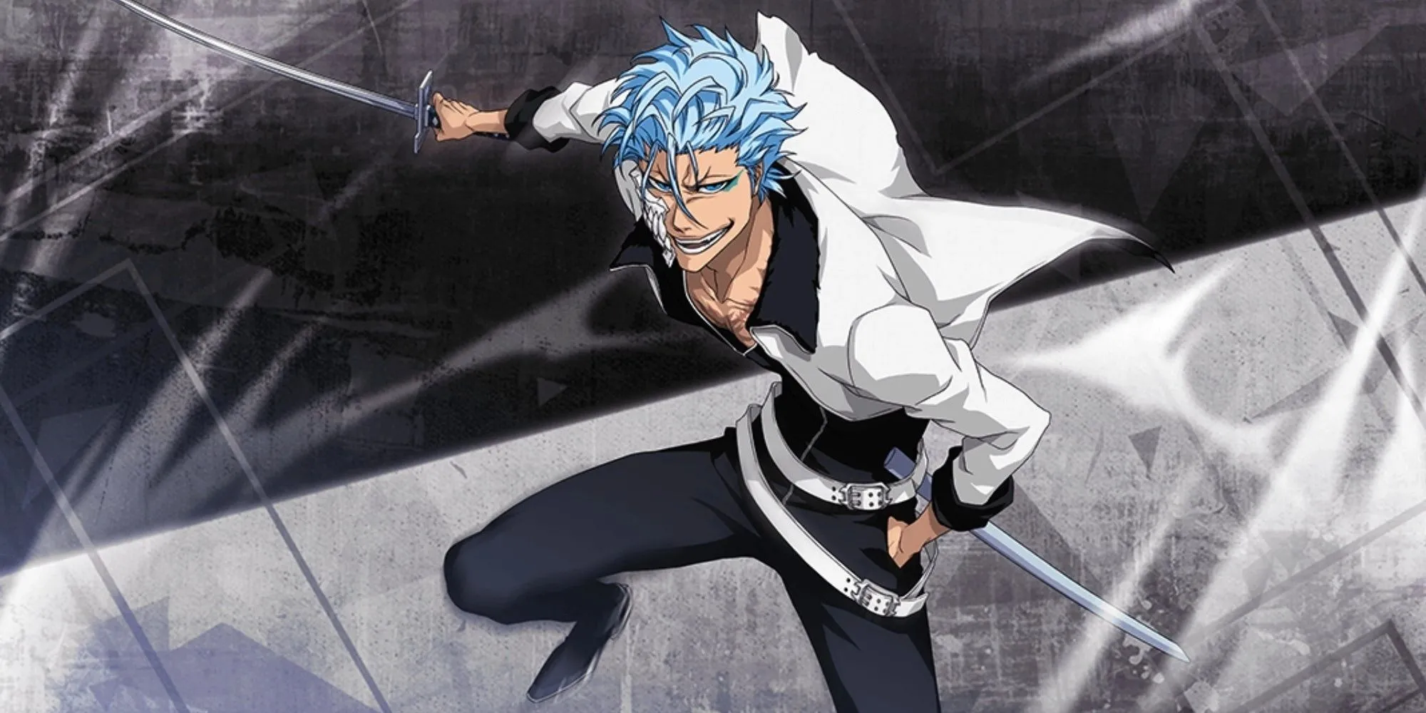 Grimmjow Jaegerjaquez với khuôn mặt đầy vẻ thách thức và mạnh mẽ