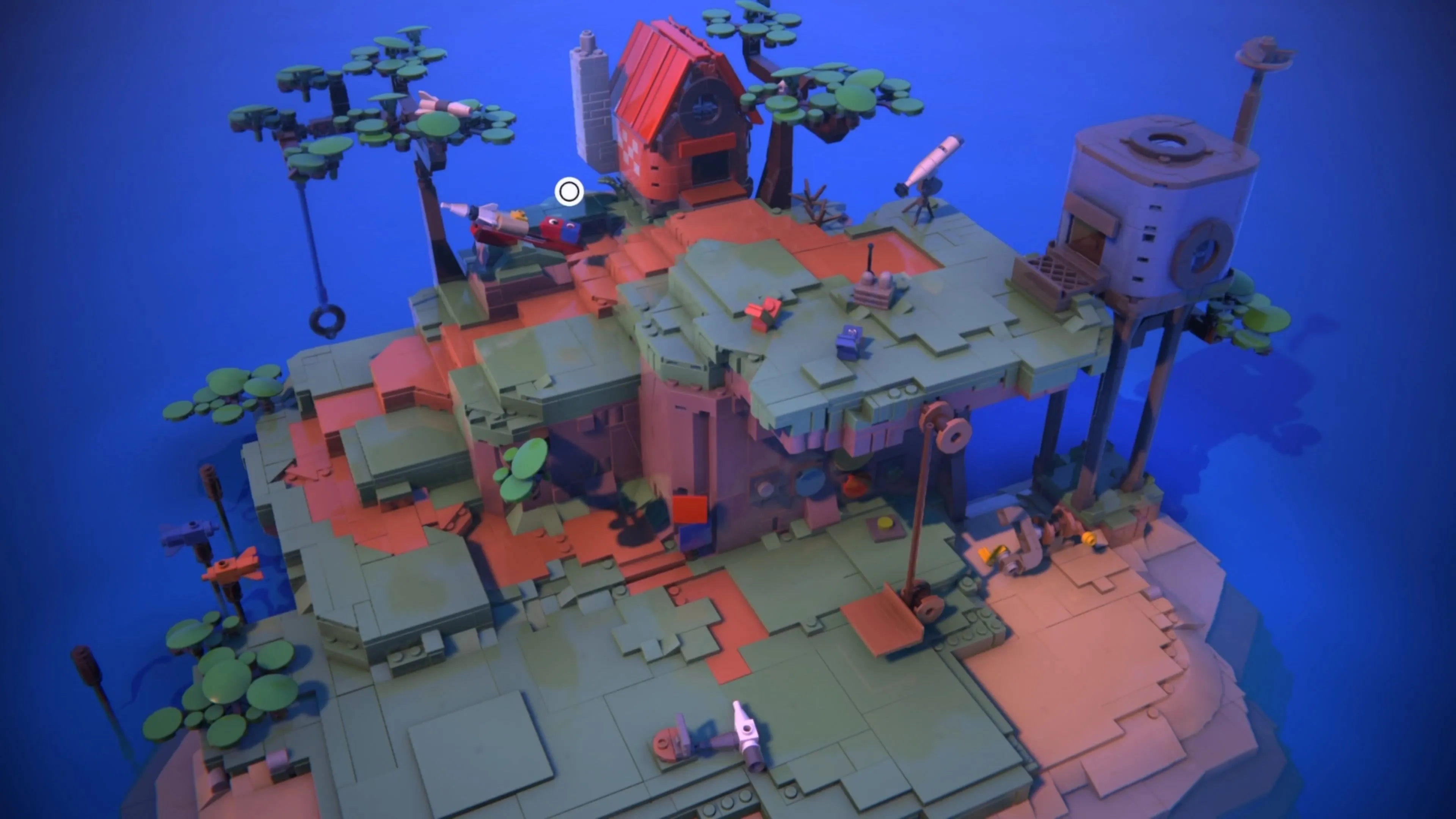 Hai nhân vật LEGO Red và Blue đang ở trong nhà mình, chờ đợi sự kiện tiếp theo.
