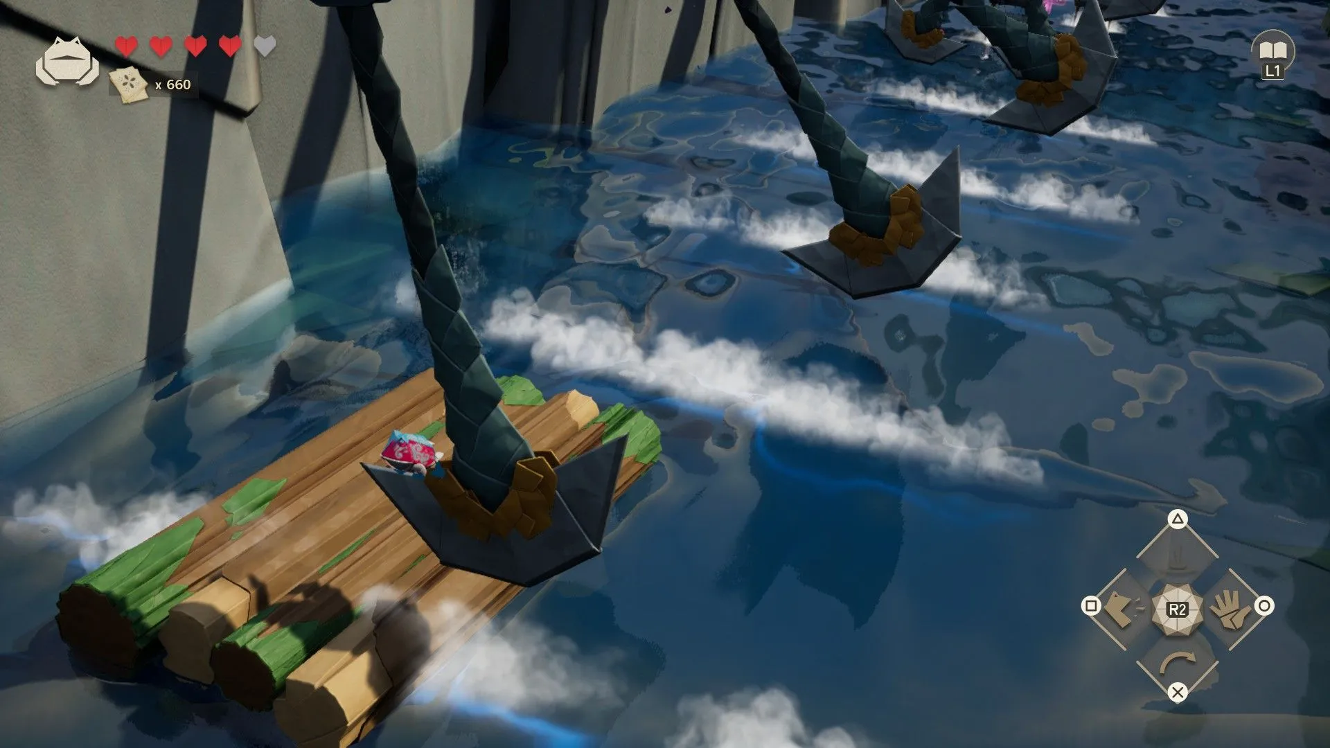 Hiro biến hình trong một màn chơi platformer của Hirogami, thể hiện khả năng di chuyển linh hoạt
