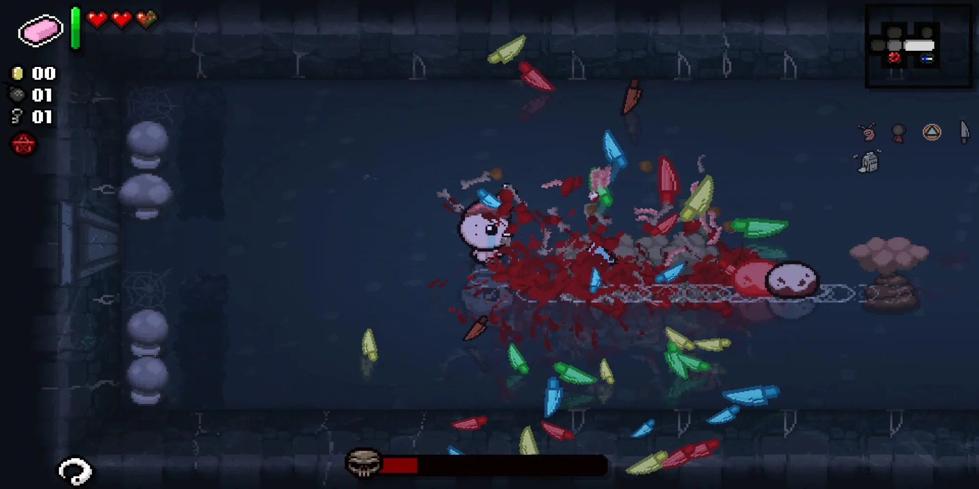 Isaac tấn công kẻ thù bằng nước mắt trong The Binding Of Isaac