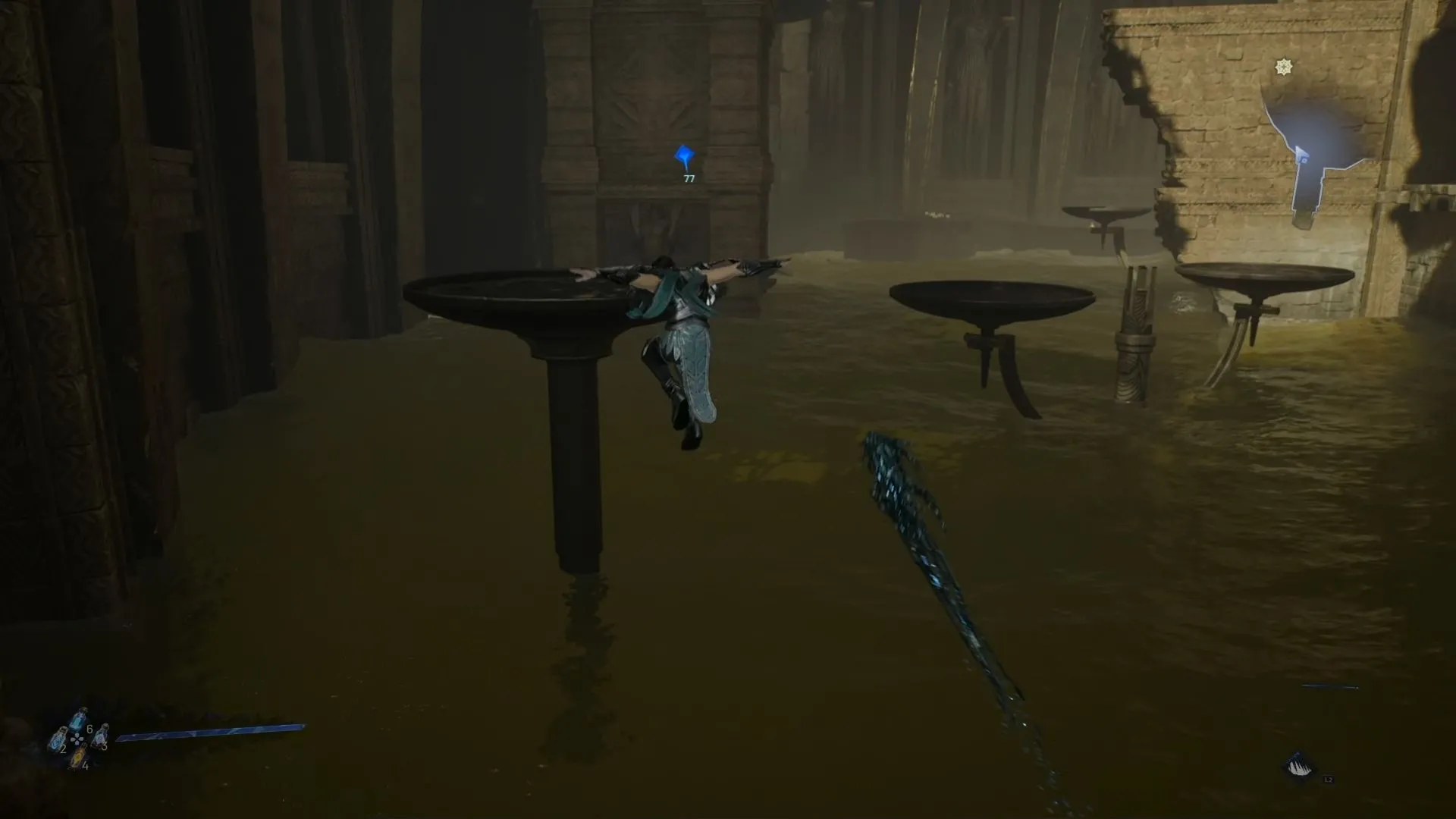 Kaser thực hiện phân đoạn platforming đầy thử thách qua các tảng đá lơ lửng trong Lost Soul Aside
