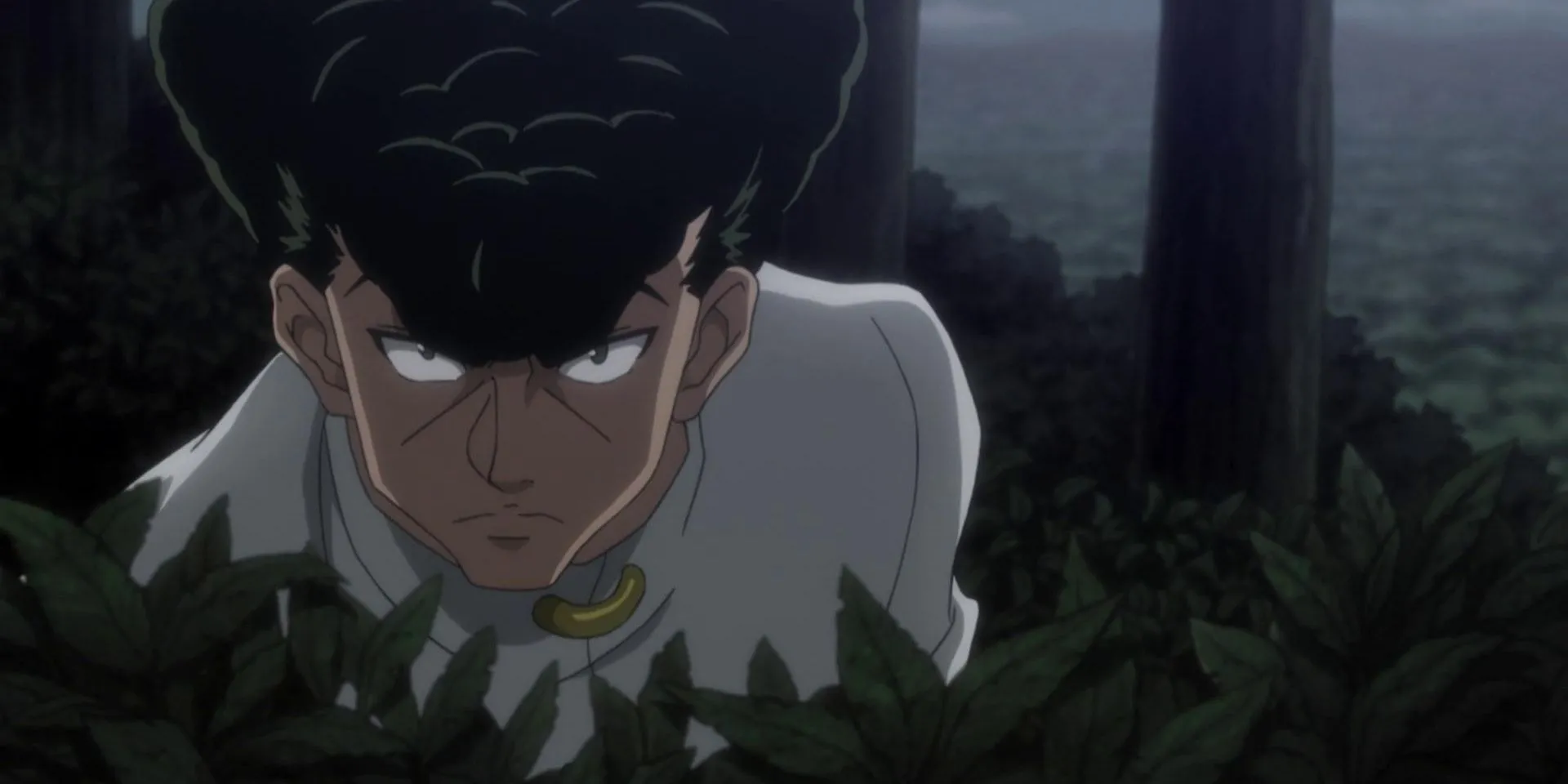 Knuckle Bine biểu cảm suy tư trong Hunter x Hunter, thể hiện sự trưởng thành qua việc quan sát Gon.