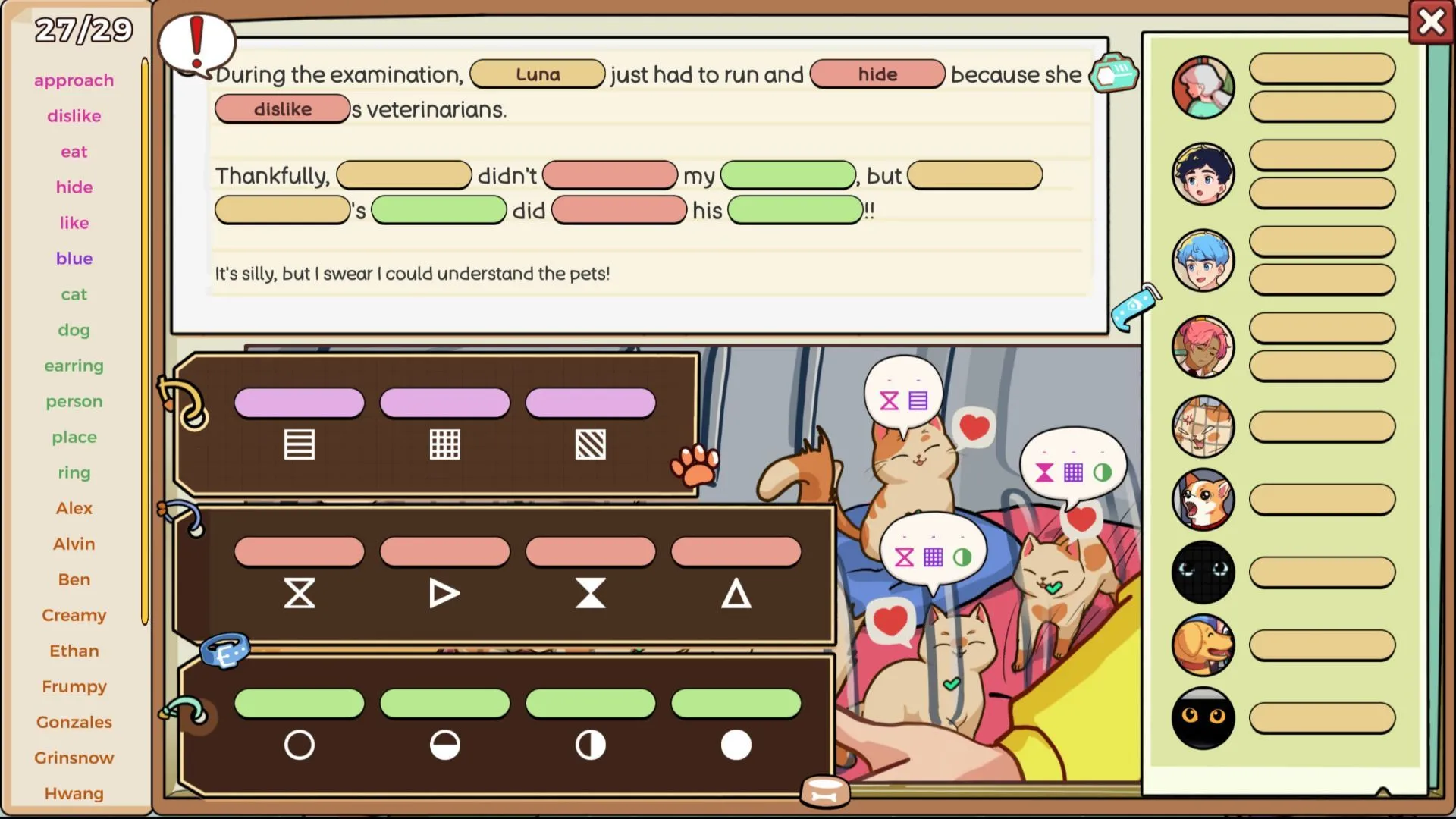 Mary giải mã ngôn ngữ động vật trong Little Problems, minh họa các câu đố phức tạp