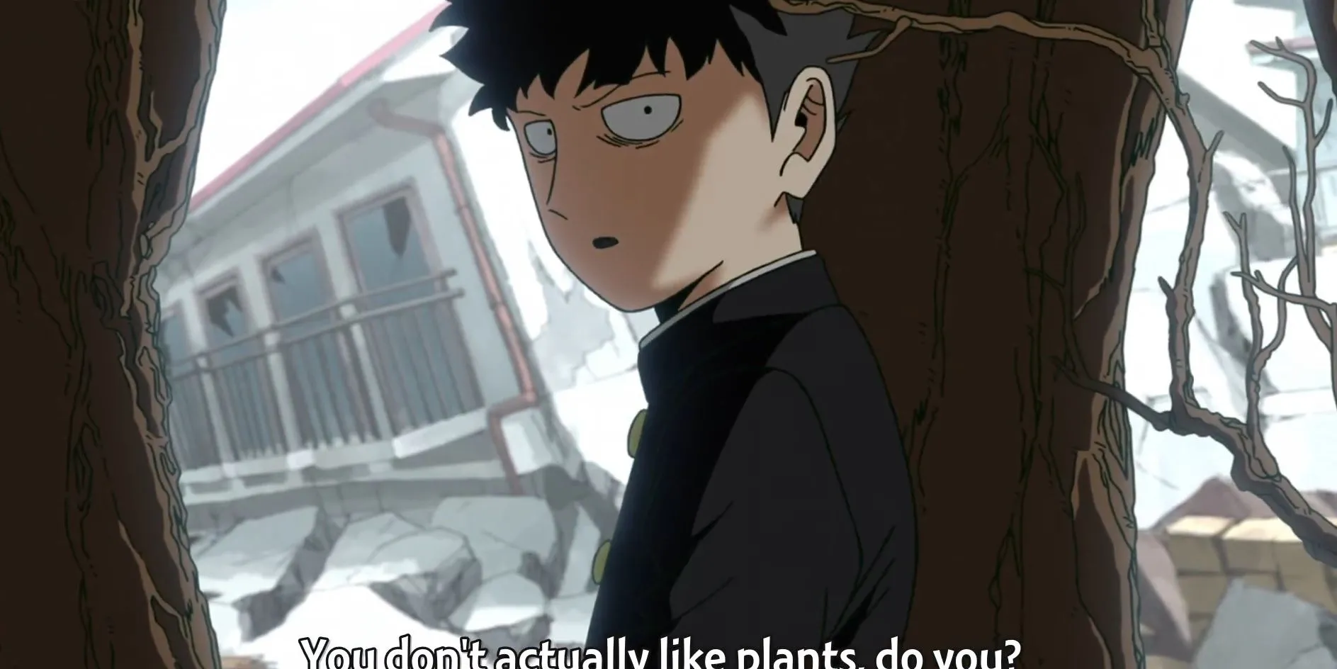 Mob Kageyama trong thế giới tiềm thức của mình đối mặt với những suy nghĩ tiêu cực trong Mob Psycho 100