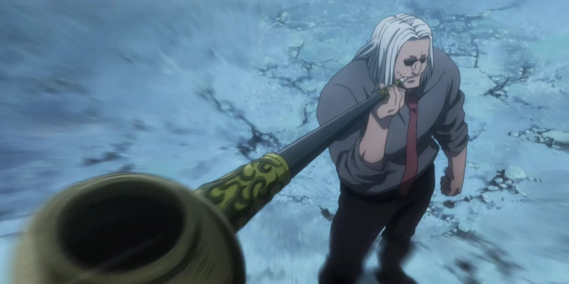 Morel Mackernasey suy tư, một thợ săn kỳ cựu bắt đầu hoài nghi về cuộc chiến trong Hunter x Hunter.