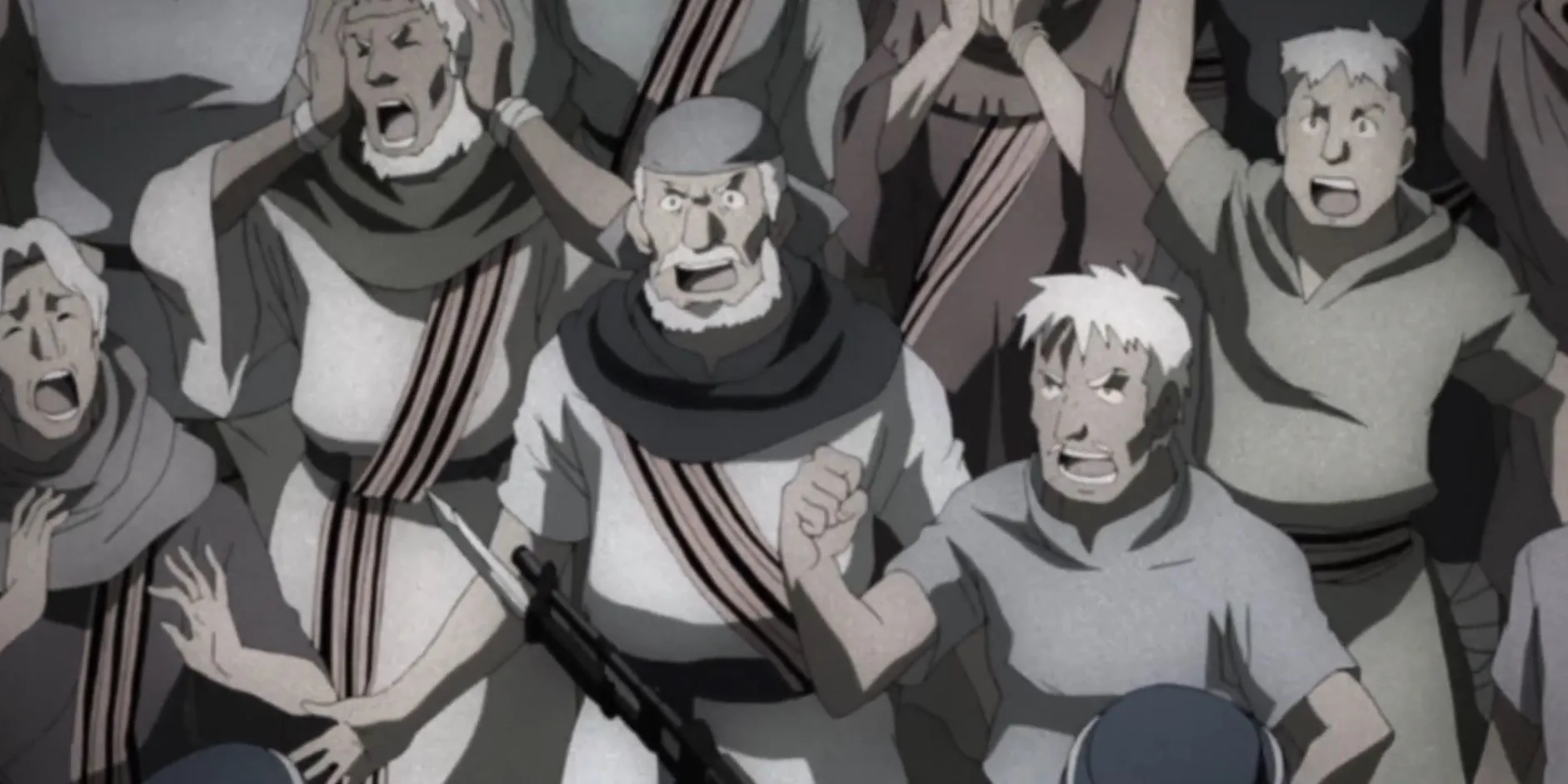 Người dân Ishval bị tàn sát trong cuộc diệt chủng, một bi kịch lịch sử của Fullmetal Alchemist
