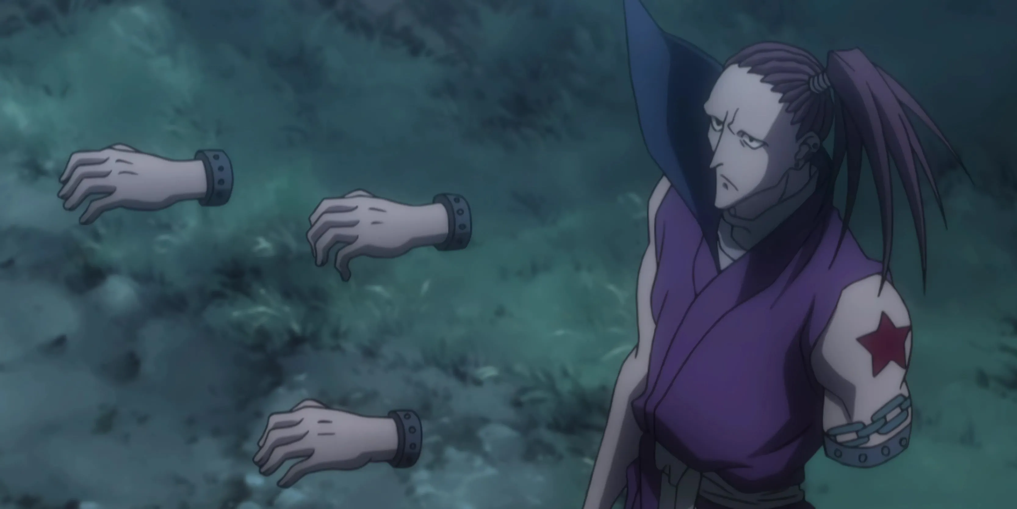 Shoot McMahon với cánh tay ma thuật, thể hiện sự dũng cảm vượt qua nỗi sợ hãi qua quan sát Knuckle trong Hunter x Hunter.