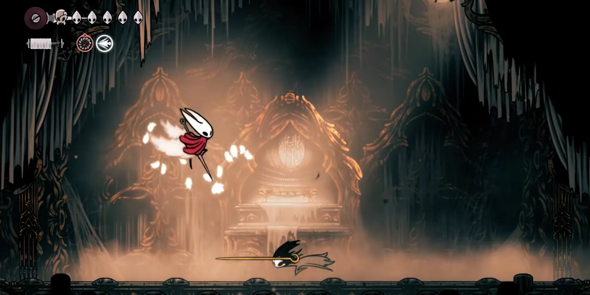 Trận đấu boss Phantom trong Hollow Knight Silksong với cơ chế phản đòn